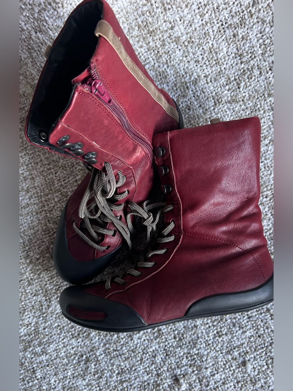 US 6 EU 36 Camper Vintage Burgundy Leather Side-Zip Lace-Up Boots